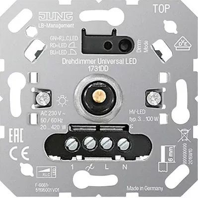 The back of a JUNG universal LED dimmer switch.
