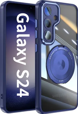 Produktbild von Handyhülle für Samsung Galaxy S24 Transparent Militärschutz mit Magnetring Ständer und Kameraabdeckung Blau
