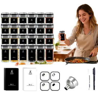 Produktbild von Gewürzglas-Set, luftdichte Aufbewahrung, verstellbare Dosierung, 24 STK
