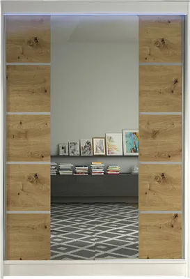 Produktbild von MIRJAN24 Schiebetürenschrank Lino V, mit Spiegel, Kleiderschrank vom Hersteller (Weiß / Artisan Eiche, mit RGB LED Beleuchtung)