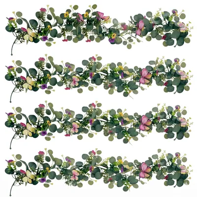 Künstliche Eukalyptus-Girlande, 4 Stück, 1,73 m, mit Blumen & Schmetterlingen