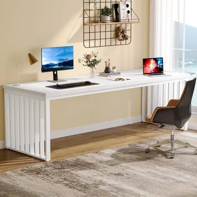 Produktbild von Schreibtisch 180 cm Computertisch Bürotisch Metallgestell Arbeitsstation Home Office Weiß Braun