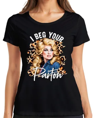 Imagen del producto de Camiseta para mujer, estilo retro, con la imagen de Dolly, la icónica cantante de música country "I Beg Your Parton", color , talla L