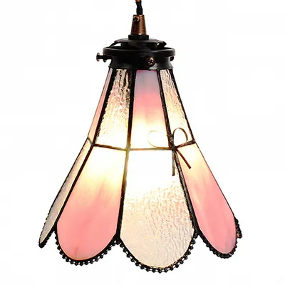 Zdjęcie produktu dla Clayre & Eef lampa wisząca Tiffany Ø 18x90 cm różowe szkło