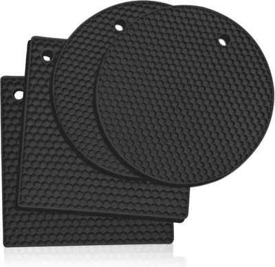 Produktbild von Famanu Silikonuntersetzer: 4 multifunktionale Topflappen und Untersetzer - schwarz