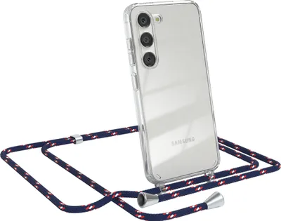 Produktbild von EAZY CASE Handykette kompatibel mit Samsung Galaxy S23, Handyhülle mit Umhängeband, Handykordel, Schutzhülle Clear, Band in Blau