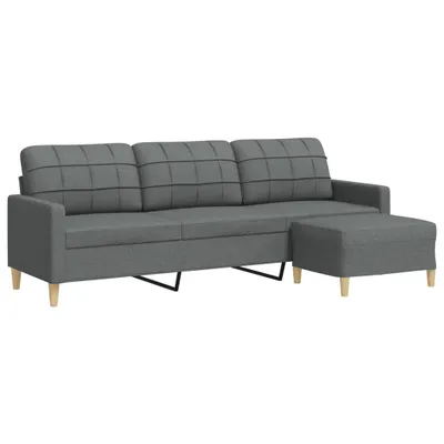 Produktbild von vidaXL 3-Sitzer-Sofa mit Hocker Dunkelgrau 210 cm Stoff