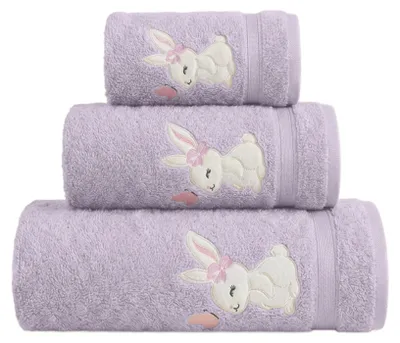 Produktbild von Kinder-Badetuch 100% Baumwolle 70x140 Flieder Häschen