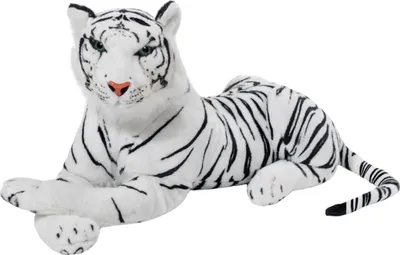 A plush toy tiger lying down.
