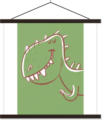 Produktbild von MuchoWow® Textilposter Dinosaurier - Tiere - Grün - Zeichnung - Kinder - Kinder 40x40 cm mit schwarzem Rahmen - Fotos