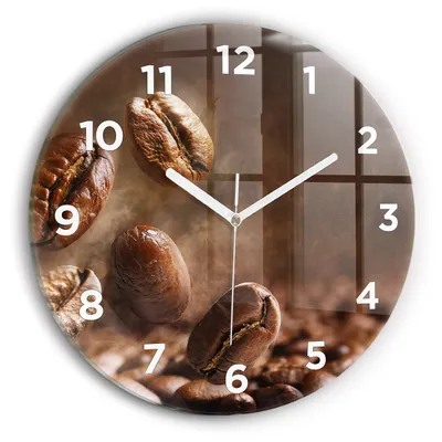 Obrázok produktu pre Wallfluent Hodiny - Okrúhle Sklenené Nástenné Hodiny - Tichý Quartz Strojček - Dekorácia Na Stenu V Spálni - Biele Hodinové Ručičky - 30cm - kávové zrná