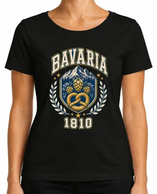 Productafbeelding van Bavaria 1810 , Beierse pretzel, traditionele kleding, dames T-shirt, zwart, maat 3XL