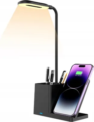 Obrázek produktu pro Stolní lampa LED s dotykovým displejem, bezdrátová indukční nabíječka (15 W)