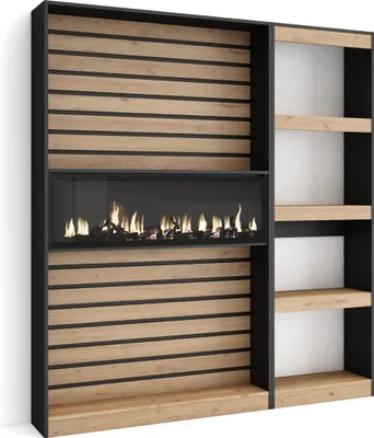 Immagine prodotto di COZY Libreria scaffale, 170x25x186cm, Soggiorno, Ufficio, Camino elettrico, Rovere e Nero
