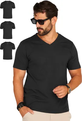Produktbild von DAILY Baumwolle Herren T-Shirt BASETEEV Herren Basic Kurzarm Shirt V-Neck V-Ausschnitt