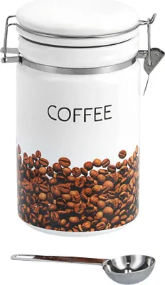 Zdjęcie produktu dla Zeller Present 19814, Pojemnik na kawę, 1,1 l, Kamionka, Brązowy, Biały, Pokrywka otwierana, Okrągły