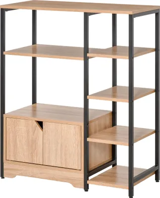 Image de Étagère de salle de bain - Autoportante - Plusieurs compartiments ouverts - 1 armoire avec porte - Rangement pour salle de bain