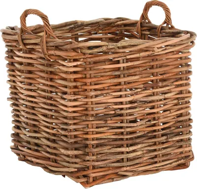 Produktbild von KRINES HOME Großer Pflanzkorb Natur Rattan XXL Übertopf Korb mit Griffen Garten Pflanzen Deko-Korb (Quadratisch, Mittel)