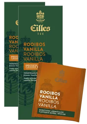 Produktbild von EILLES TEE Teebeutel Rooibos Vanilla, Sparpack mit 2x25er Box, KI-generiertes Bild