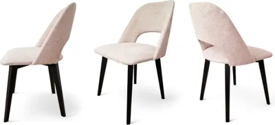 Three views of a single chair against a white background.