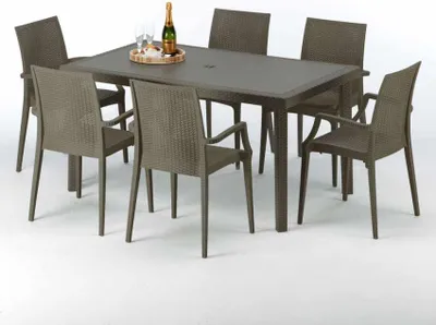 Immagine prodotto di Tavolo rettangolare in polyrattan con 6 sedie colorate 150x90 Brown Focus