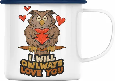 Produktbild von Trendation - Emaille Tasse Eule Geschenk Frauen I Will Owlways Love You Emaille Emaille Tasse Freundin Valentinstag (Blau)