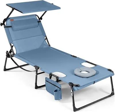 Productafbeelding van Zonnebed met gezichtsopening en zonnedak, geschikt tot 180 kg | Grote tuinligstoel van 200 x 70 cm met verstelbare rugleuning in 4 standen, inklapbare ligstoel voor tuin en buiten, set van 2