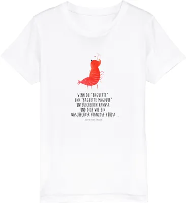 Produktbild von Mr. & Mrs. Panda Kleinkinder T-Shirt Garnele Franzose 5-6 Jahre (110/116) - Weiß - Geschenk, Kindershirt, Französisch, Meer, Krabbe, Teenager, Kinder Bio, Mädchen