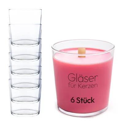 Produktbild von Kerzengläser 300ml, 9x8cm - 6 er Gläser für Kerzen, Dekoratives Windlicht Glas