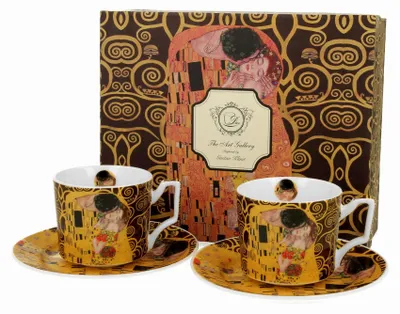 Produktbild von Duo The Kiss Luxus Espressotassen Set inspiriert von Klimt