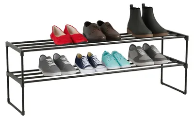 Produktbild von Relaxdays Schuhregal, 2 Ebenen, Stecksystem, HBT: 38x117x30 cm, Metall Schuhablage, platzsparend, Schuhgestell, schwarz
