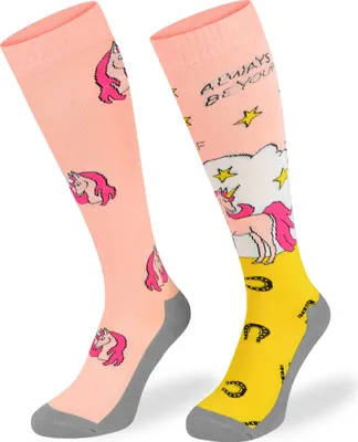 Produktbild von Skiety Reitbekleidung Damen & Herren - Kniestrümpfe für Damen & Herren - Reitsocken Reitsport Damen & Herren - Reitsocke Mädchen - Pink Unicorn, 31-34