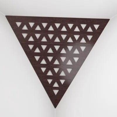 Produktbild von 2er-Pack – Deckenecken-Bassfalle "Triangle-F" | Pyramidenförmiger Akustikschaum mit laminierter HDF-Platte und Stoff [TRI -Wenge|Weiß]