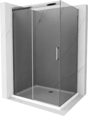 Produktbild von Mexen Omega ausziehbare Duschabtrennung 120 x 90 cm, Graphit, Chrom + Duschwanne Flat, bialy - 825-120-090-01-40-4010
