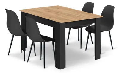 Obrázek produktu pro Stůl se židlemi 120x80 cm artisan + 4 černé židle kuchyňská jídelna
