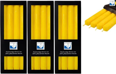 Produktbild von 3 x 4 Stearin Stabkerzen Gelb 250 x 22 mm Kerzenfarm Kerzen Set