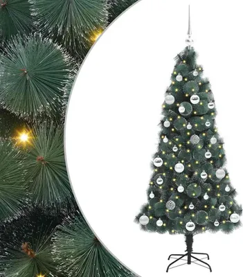Produktbild von vidaXL Künstlicher vorbeleuchteter Weihnachtsbaum mit Kugelset 150 cm