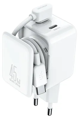 Immagine prodotto di Caricabatterie Joyroom GaN USB-C da 45 W con gestione dei cavi - Bianco