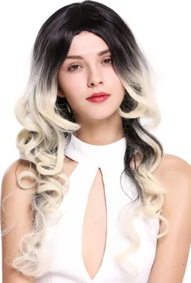 Produktbild von WIG ME UP Perücke Lang Locken Ombre Schwarz Platin Blond ZM-1668-613R1B