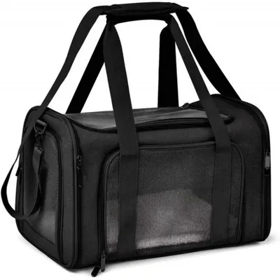Immagine prodotto di INF Zaino trasportino 3 in 1 migliorato, in poliestere traspirante, con ingressi multipli, adatto all'auto, 40 cm x 25 cm x 25 cm, compatibile con cani e gatti. Nero