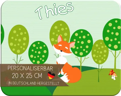 Produktbild von Kinder Frühstücksbrettchen  Fuchs   mit Name personalisiert, Kunststoff, 20x25 cm