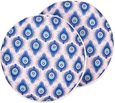 Obrázok produktu pre BELIANI Sada 2 záhradných vankúšov modrá a ružová so vzorom pávieho peria polyester ø 40 cm moderné vodoodolné vankúše