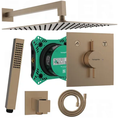 Produktbild von HANSGROHE DuoTurn E | BOFLER Unterputz Duschsystem #80, I-BOX 2, Regendusche 30x30cm, Handbrause, Brauseschlauch, Brausehalter, PVD brushed bronze