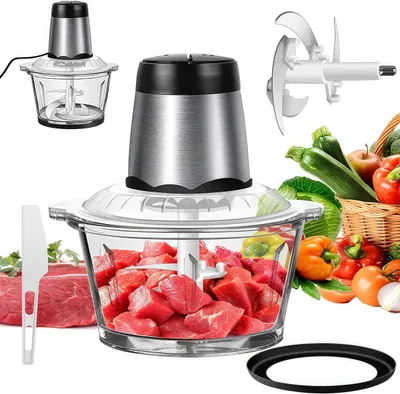 Produktbild von Zerkleinerer, 300W Zerkleinerer, Gemüseschneider mit 2L Edelstahlschüssel, Multizerkleinerer, Platzsparender Zerkleinerer für die Küche