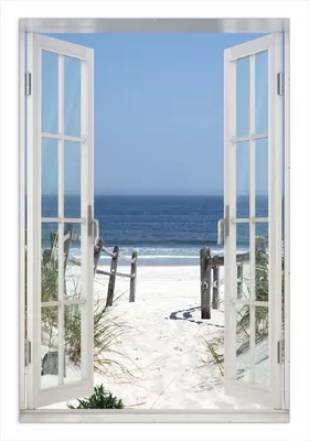 Produktbild von Wallario Wandbild mit Fenster-Illusion: Blick auf Strand, Größe: 61 x 91,5 cm, Poster mit rahmenlosen Bildhalter