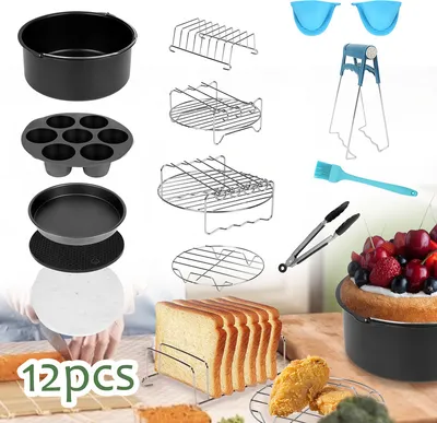 Immagine prodotto di EINFEBEN friggitrice ad aria calda accessori 8 pollici 12 pezzi set friggitrice incl. cestino pane pizza padella in silicone padella griglia rack spiedini