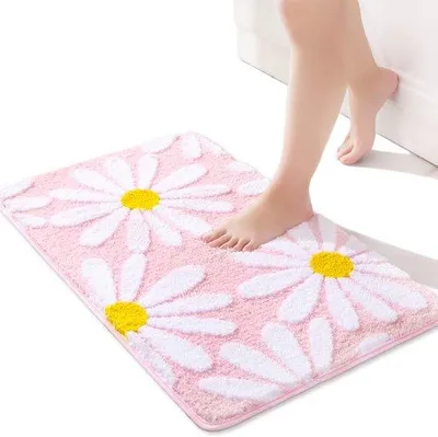 Image de Papier peint rose pour salle de bain avec de jolies petites marguerites - antidérapant, lavable, absorbant (40 x 60 cm)