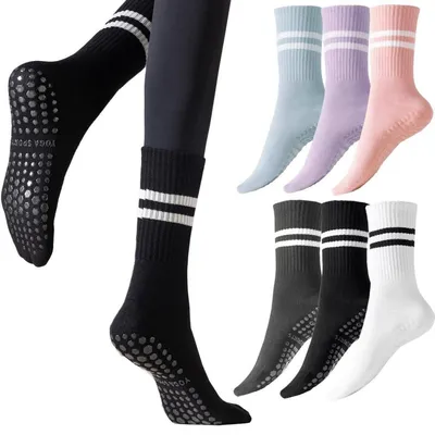 Produktbild von 6 Paar Anti-Rutsch-Socken Damen Streifensocken Yoga Pilates Gymnastik Krankenhaus Schwangere EU 35-40 Mehrfarbig Baumwolle