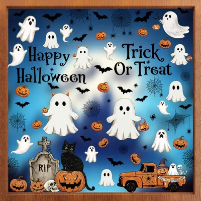 Zdjęcie produktu dla Dekoracje na Halloween do okien, samoprzylepne, 114 sztuk, PVC, motywy: duchy, dynie