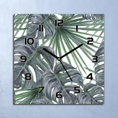 Produktbild von Wanduhr Echt-Glas-Küchenuhr Exotische Pflanzen Quarz 30x30 Deko Bilder